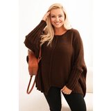 Kesi Włoski Women's Plus Size sweater with acrylic, loose fit and 3/4 sleeves brown Cene