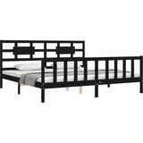  Okvir za krevet s uzglavljem crni 200 x 200 cm od masivnog drva | shoptok.hr