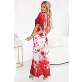 numoco basic 603-1 Airy wrap maxi dress with floral pattern – red roses | Shoptok.si