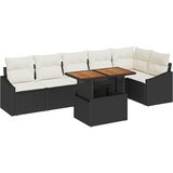 vidaXL 7-delni vrtni jedilni set z blazinami črn poli ratan akacija, (22092132) | Shoptok.si