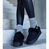 Gemre Black platform slippers decorated with fur and with an elastic band at the heel Frank | Shoptok.si