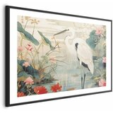  Plakat - Over the Asian Pond - illustration in the Japanese print style featuring a heron 60x40 Crni okvir s margom | shoptok.hr