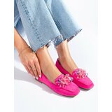 SHELOVET Suede pink loafers with crystals Cene