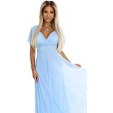numoco basic 562-5 NASTIA Long dress with a neckline and short sleeves - light blue | Shoptok.si