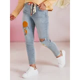 DStreet Spodnie damskie jeansowe slim fit z paskiem GIRLHOOD niebieskie