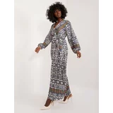 Fashion Hunters Navy blue and beige long dress with patterns