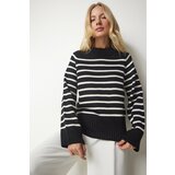 Happiness İstanbul Women's Black Striped Knitwear Sweater Cene