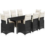  9-dijelni vrtni bistro set od poliratana s jastucima crni Crna 190 x 90 x 75 cm | shoptok.hr