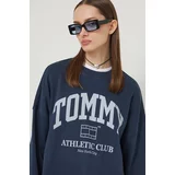 Tommy Jeans Bombažen pulover ženska, mornarsko modra barva