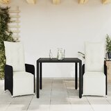 vidaXL Vrtna bistro garnitura 3-delna z blazinami črn poli ratan | Shoptok.si