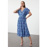 Trendyol Blue Printed A-Line Double Breasted Collar Woven Dress Woven Dress Cene