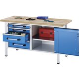 eurokraft pro Delovna miza, izvedba z ogrodjem, širina 1500 mm, 4 predali, 1 vrata, svetlo modre barve, masivna bukovina | Shoptok.si