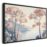  Slika - Landscape with the Ocean Cliffs and Trees in Delicate Pink Shades 60x40 U crnom drvenom okviru | shoptok.hr