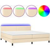  Box spring postelja z vzmetnico LED krem 200x200 cm blago, (20902488) | Shoptok.si