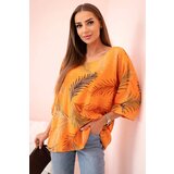 Kesi Włoski Women's cotton blouse with leaves with roll-up sleeves orange Cijene