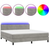 Krevet box spring s madracem LED svjetlosivi 180x200 cm baršun | Eponuda.com