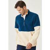 AC&Co / Altınyıldız Classics Men's Oil Tassel Standard Fit Bato Collar Kangaroo Pocket Double-Colored Sherpa Fleece Sweatshirt. cene