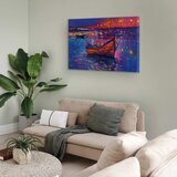  Slika - Modern impressionism - night landscape of a lake with a floating boat 60x40 Na talijanskom platnu | shoptok.hr