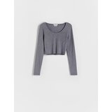 Reserved top z dolgimi rokavi z učinkom acid wash - siva | Shoptok.si