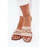 Boto Flat Women's Slippers With Golden Detail Beige Noroti | shoptok.hr