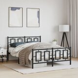 Maison Chic Kovinski Posteljni okvir - Dvoposteljna postelja - Zakonska postelja z vzglavjem in vznožjem črn 135x190 cm, (21696921) | Shoptok.si