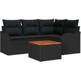 vidaXL 5-dijelni Vrtni Sofa Set s Jastucima Crni Poli Ratan Akacija, 2-sjedalna Vrtna Sofa s Odlaganjem & Jastucima Crna Poli Ratan Cijene