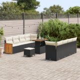  Set vrtnih sofa od 11 dijelova s jastučićima crni poli ratan akacija | shoptok.hr