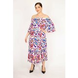 Şans Women's Saks Plus Size Woven Viscose Fabric Collar Elastic Sleeve And Gathered Hem Dress Cene