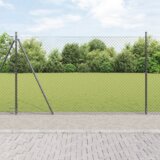  Ograda s lancem s 7 postolja s flanšama 1.6x10 m Galvanizirani čelik | shoptok.hr
