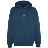 Trendyol Indigo Men's Regular/Regular Cut Hoodie with Soft Pile inside and Wolf Embroidered Sweatshirt.