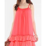 Resti Pink neon women's dress on straps with frills - Clothing | Shoptok.si
