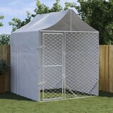 vidaXL Zunanja pasja ograda s streho srebrna 2x2x2,5 m pocinkano jeklo | Shoptok.si