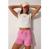  Women's Pink Pocket Linen Gabardine Shorts