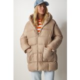  Women's Beige Hooded Oversized Puffy Coat | Eponuda.ba