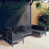 The Living Store Vrtna sedežna garnitura 6-delna z blazinami siva trdna borovina - Vrtna Sedežna Garnitura, (21470040) | Shoptok.si