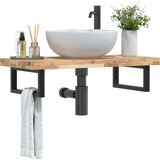  Zidna polica za umivaonik od čelika i masivnog bagremovog drva Smeđa 100 x 40 x 4 cm | shoptok.hr