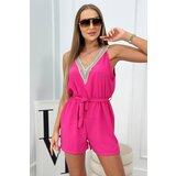 Kesi Short jumpsuit with decorative fuchsia lace Cene
