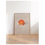 Wallxpert uramljena slika 115231, narandžasto sunce i jato ptica na bež pozadini, 30 x 40 cm, ram u boji prirodnog drveta | Eponuda.com