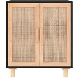  Komoda crna 60 x 30 x 70 cm masivna borovina i prirodni ratan | shoptok.hr