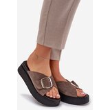 Zazoo Women's Suede Slides With Buckle On Platform Brown 3019 | Shoptok.si