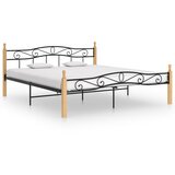 Maison Chic Posteljni okvir - Dvoposteljna postelja - Zakonska postelja črna kovina in trdna hrastovina 200x200 cm-J4990, (21766752) | Shoptok.si