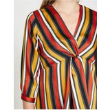 Koton Women's Orange V-Neck 3/4 Sleeve Striped Blouse | ePonuda.com