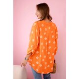 Kesi Włoski Linen Women's Blouse with Floral Pattern, Long Sleeves, and Buttons Orange | shoptok.hr