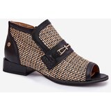 Maciejka Leather Women's Ankle Boots With Open Toes Black-Beige | Shoptok.si
