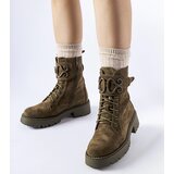 Gemre Dark green decorative eco-suede worker boots Castore Cijene