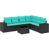 vidaXL Vrtni set od 7 dijelova s jastucima crni poliratan - Crna i plava Sa stolom 1 | shoptok.hr