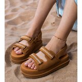 D/CEO Caramel sandals with embroidered straps on a platform Jenisej | Shoptok.si