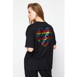 Trendyol Black 100% Cotton Shiny Printed Oversize/Casual Fit Knitted T-Shirt | ePonuda.com