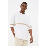 Trendyol White Men's Oversize Crew Neck Short Sleeve Embroidered T-Shirt Cene