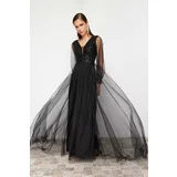 Trendyol Black Sequin Sequin Detailed Tulle Long Evening Dress